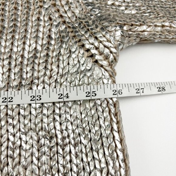 Zara Sweater Women's Large Metallic Silver Foil Hooded Knit Pullover Sweatshirt - Picture 10 of 15